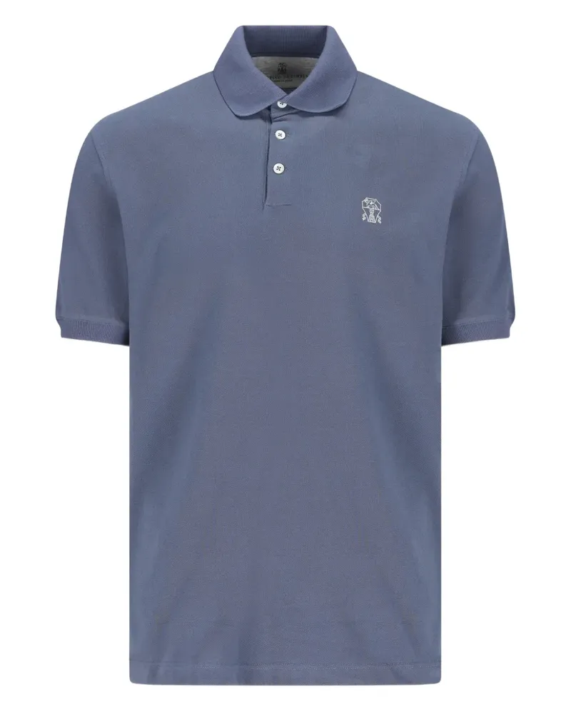 Brunello Cucinelli embroidered-logo polo shirt - Blau Blau