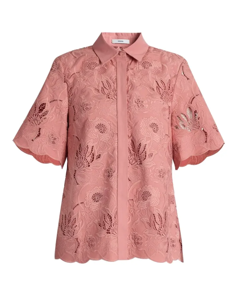 Erdem floral-cutwork short-sleeve shirt - Rosa Rosa