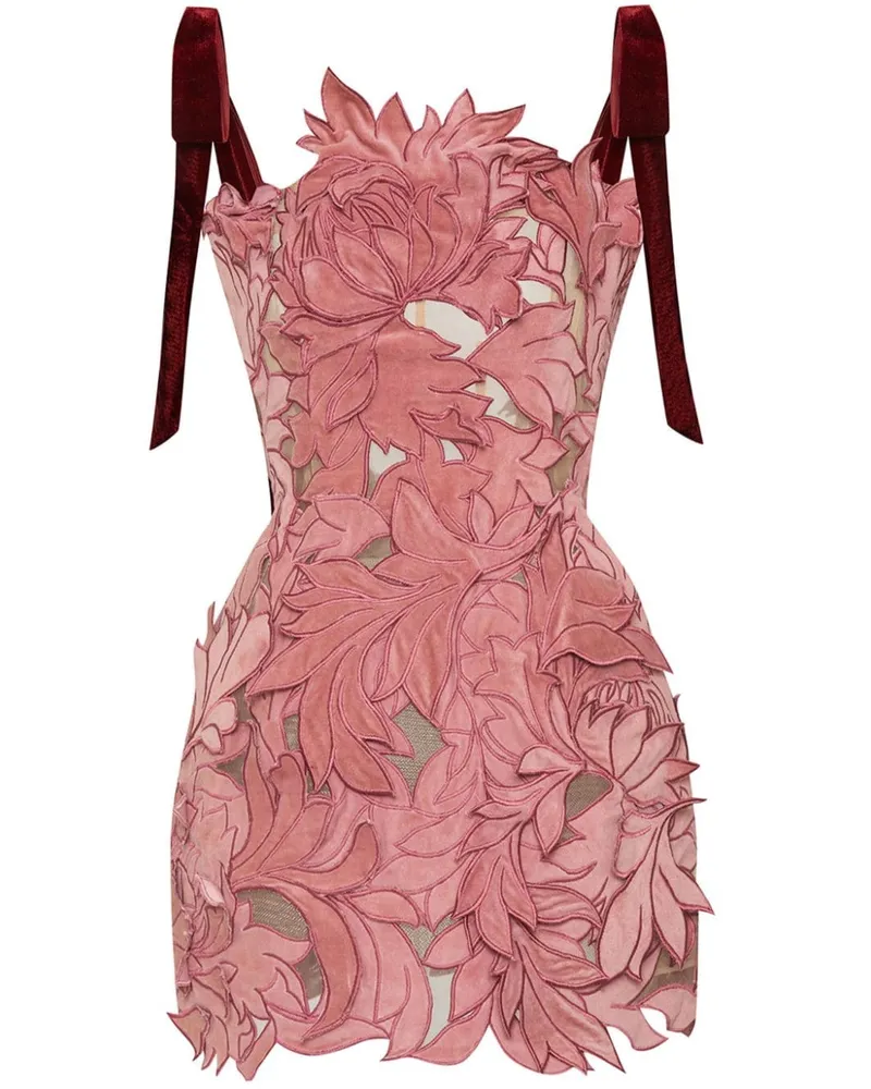 Oscar de la Renta Peony Cocktailkleid aus Guipure-Samt - Rosa Rosa