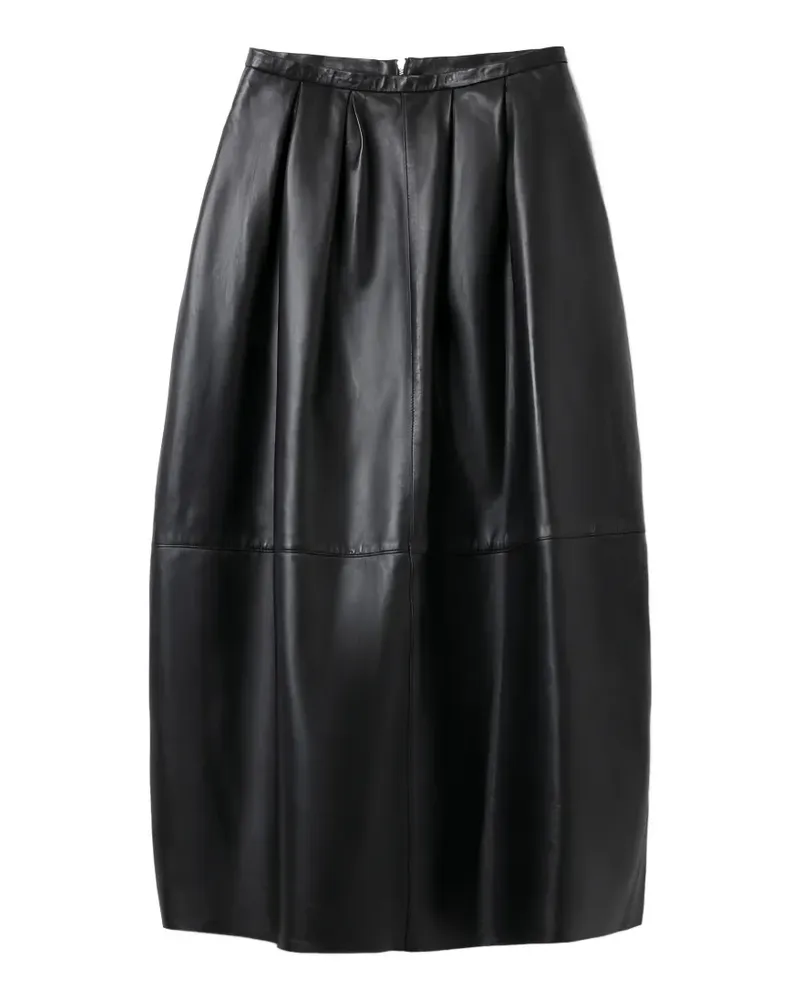 House of Dagmar curved leather midi skirt - Schwarz Schwarz