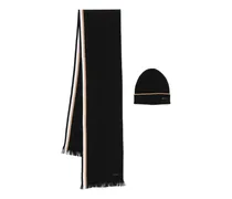Gestreiftes Beanie-Set mit Fransen - Schwarz