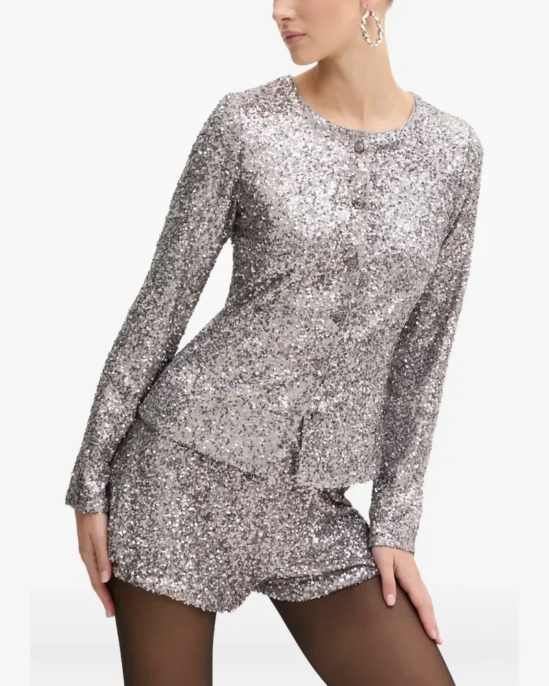 Never Fully Dressed Geknöpftes Oberteil mit Pailletten - Silber Silber