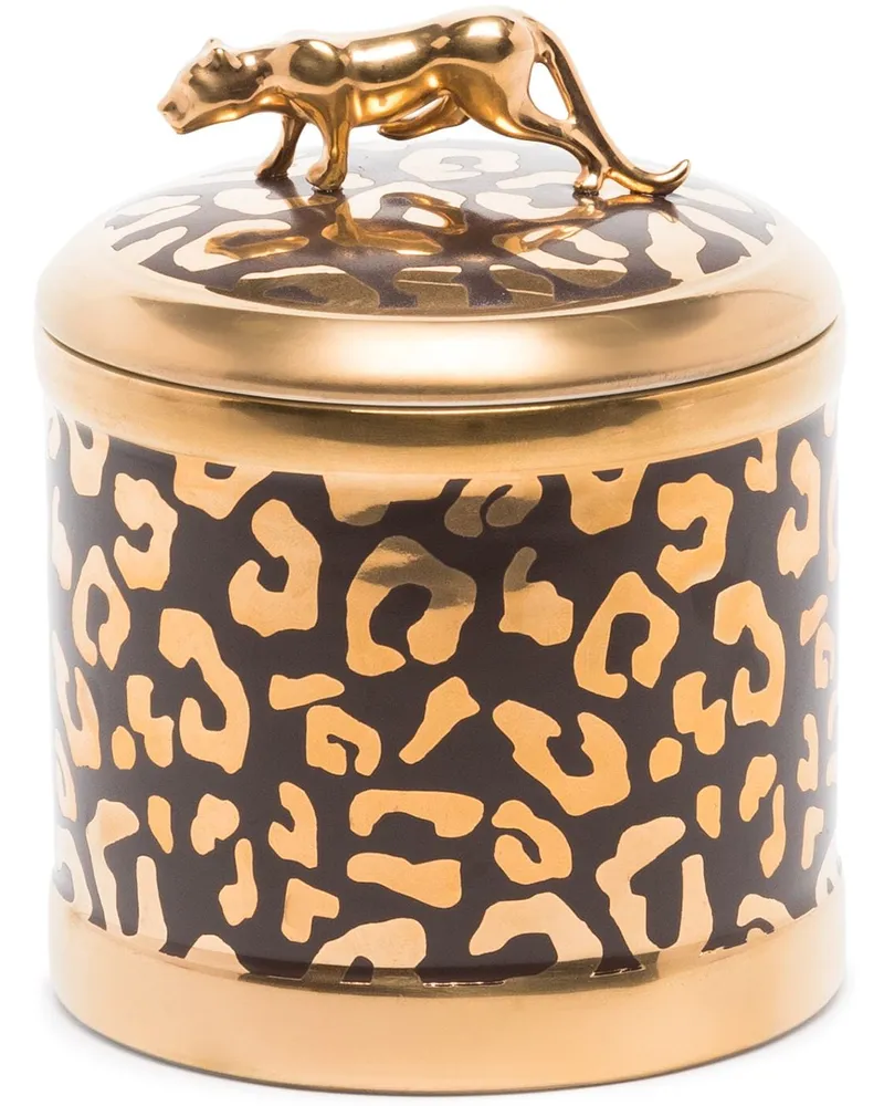 L’OBJET Kerze mit Leoparden-Print, 10x11cm - Gold Gold