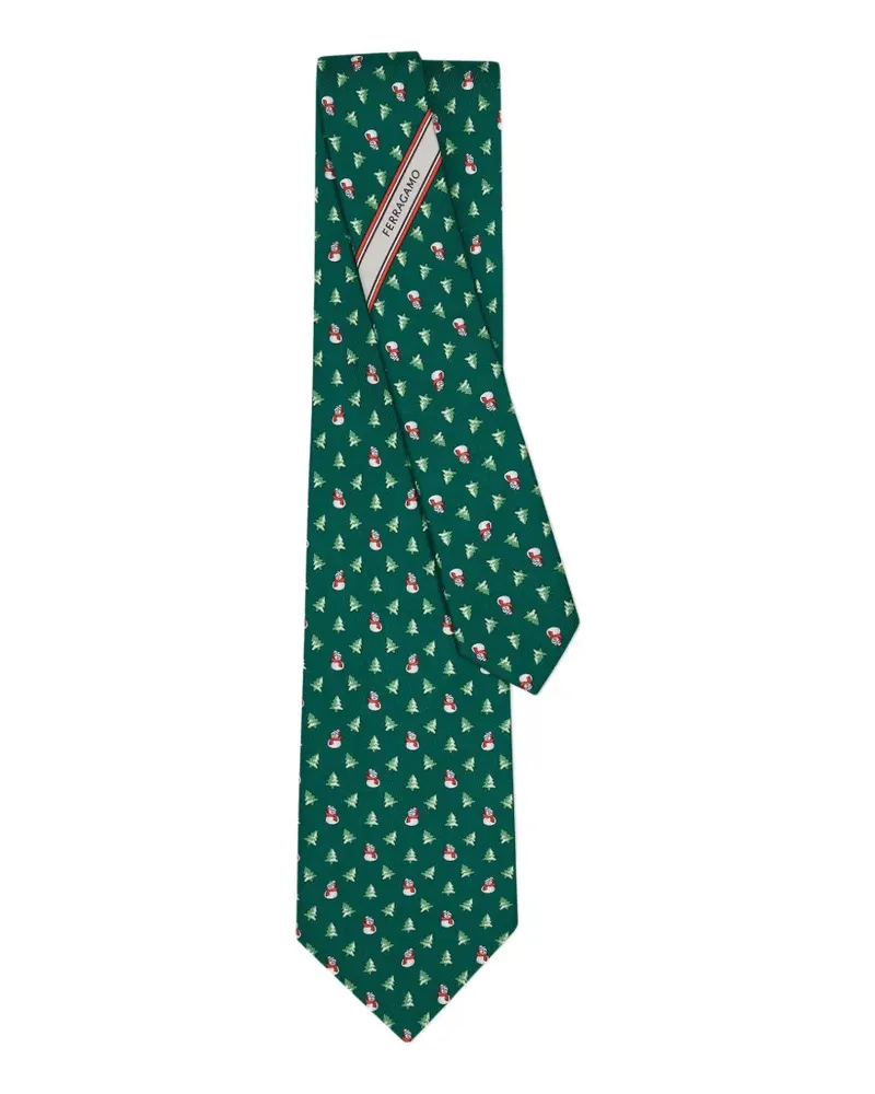 Ferragamo Seidenkrawatte mit Weihnachts-Print - Grün Grün