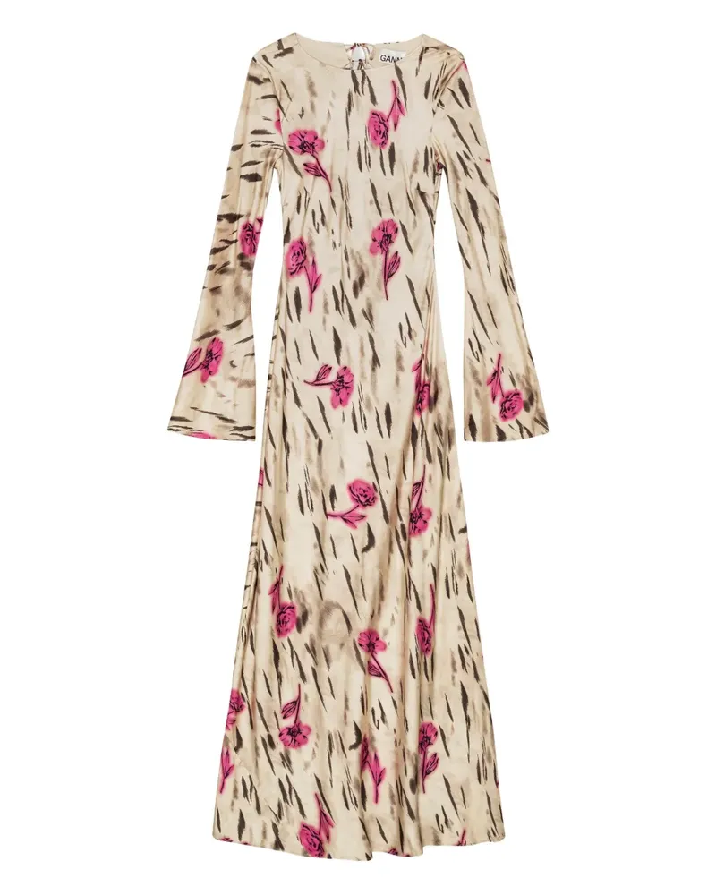 Ganni Midikleid mit Blumen-Print - Nude Nude
