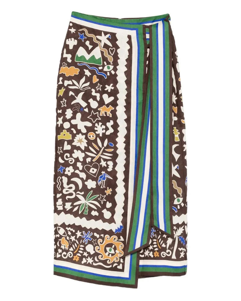 ALEMAIS Maroc Midirock mit Print - Braun Braun