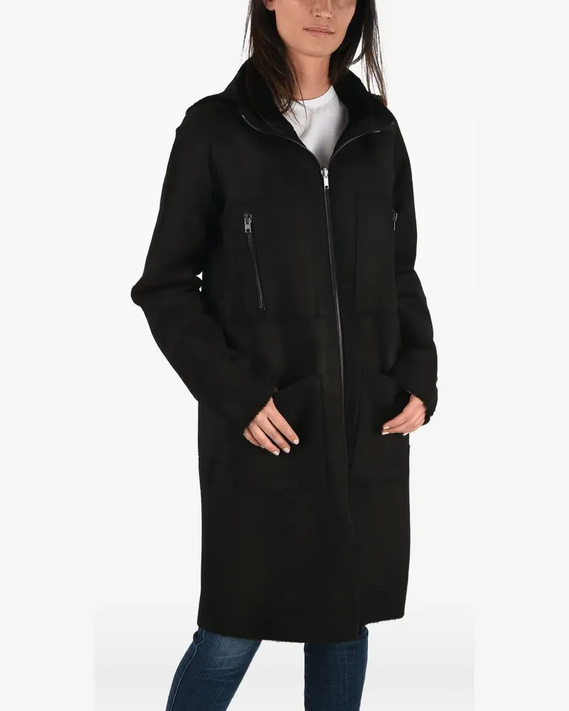 Diesel hooded zip-up leather coat - Schwarz Schwarz