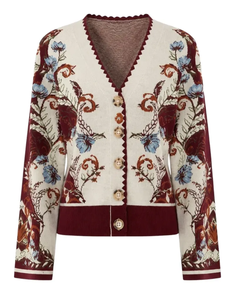 FARM Rio Cardigan mit Blumen-Intarsie - Nude Nude