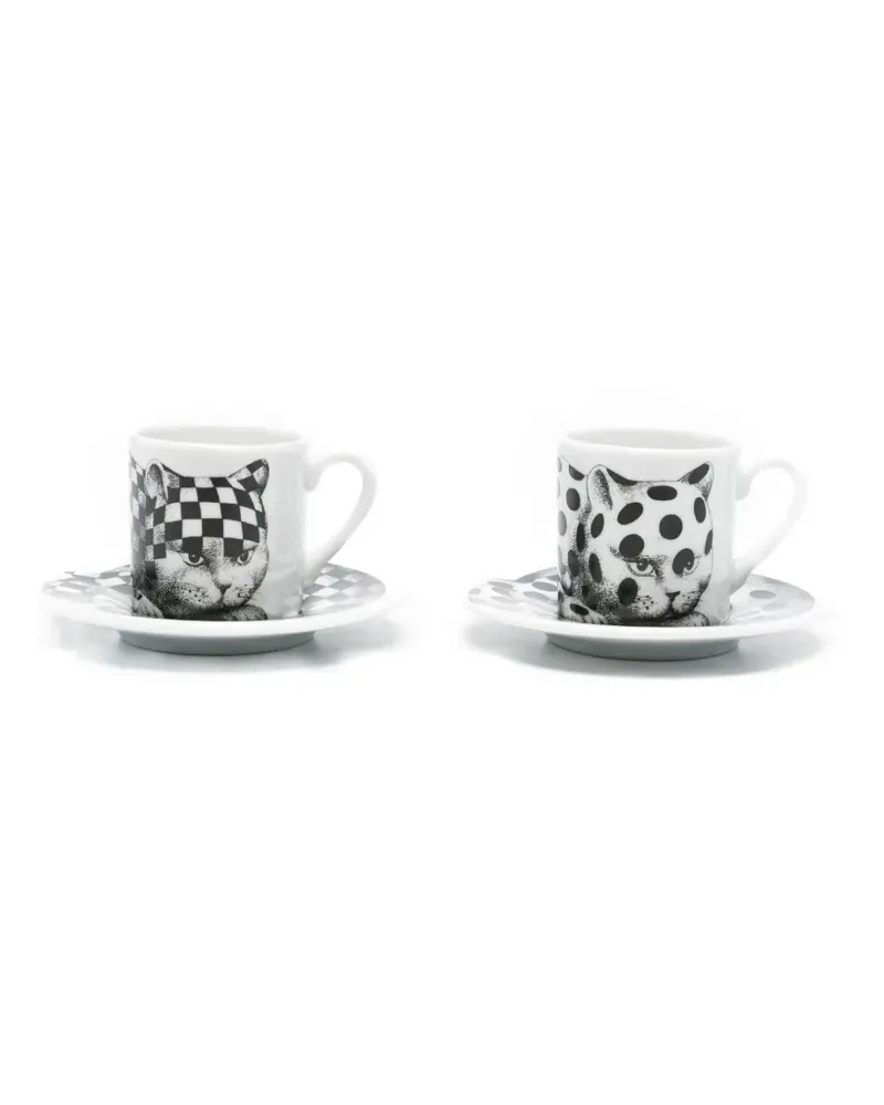 Fornasetti High Fidelity Teetassen mit Katzen-Print (2er-Set) - Weiß Weiß