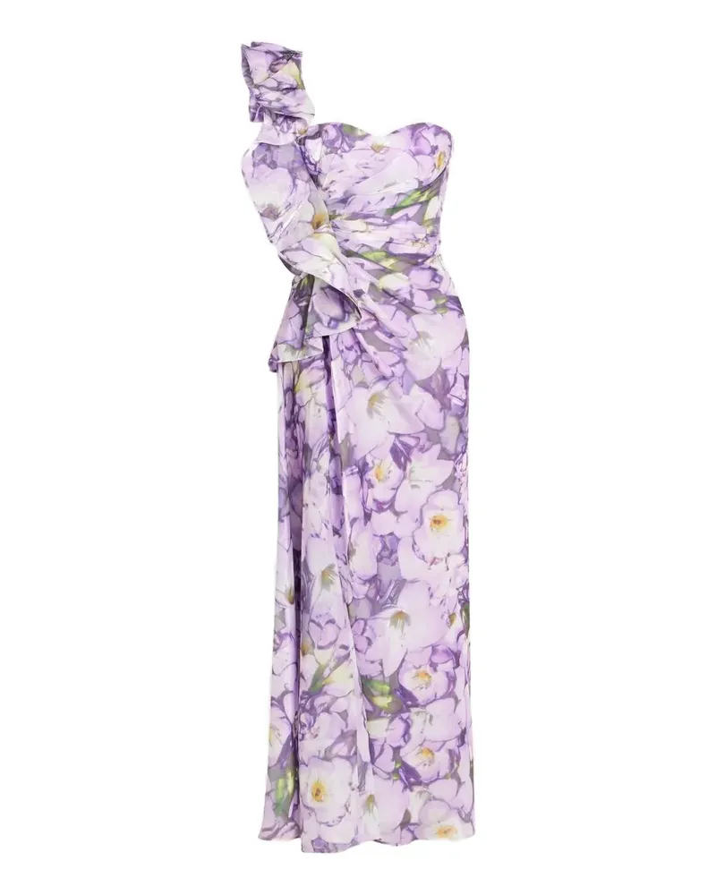Badgley Mischka one-shoulder ruffled maxi dress - Violett Violett