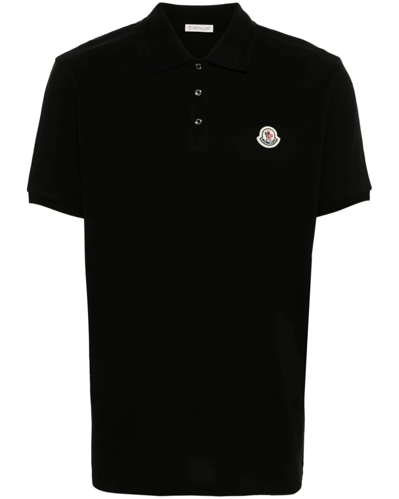 Moncler Pikee-Poloshirt mit Logo-Applikation - Schwarz Schwarz