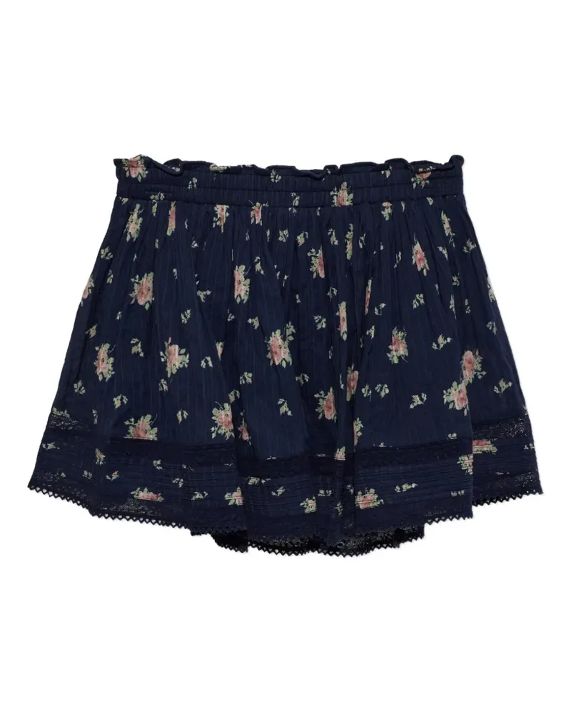 LoveShackFancy Kressler Minirock mit Spitzenbesatz und Blumenprint - Blau Blau