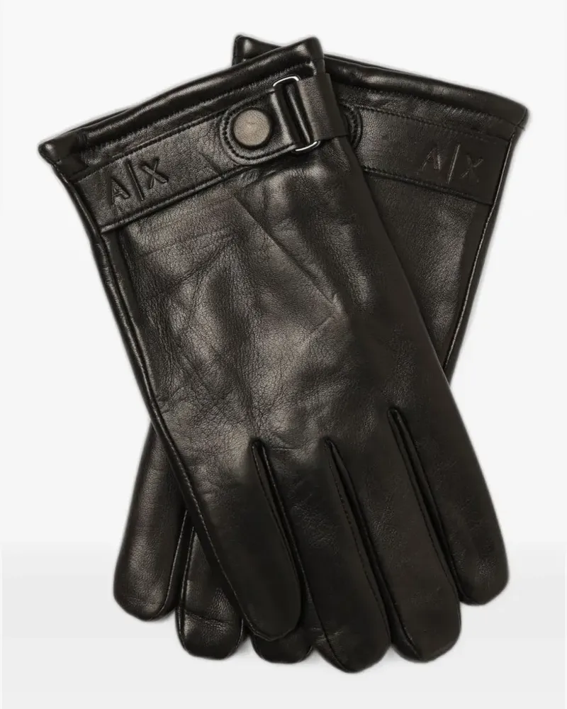 Armani Exchange logo-embossed lambskin gloves - Schwarz Schwarz
