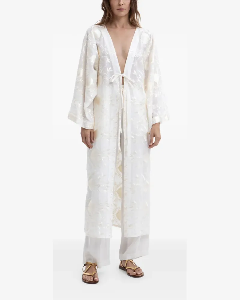 Greek Archaic Kori embroidered tie-fastening kaftan - Weiß Weiß