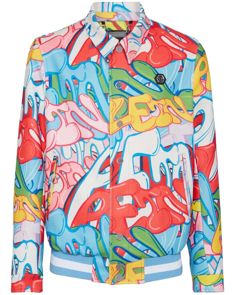 Philipp Plein Hemdjacke mit Graffiti-Print - Blau Blau