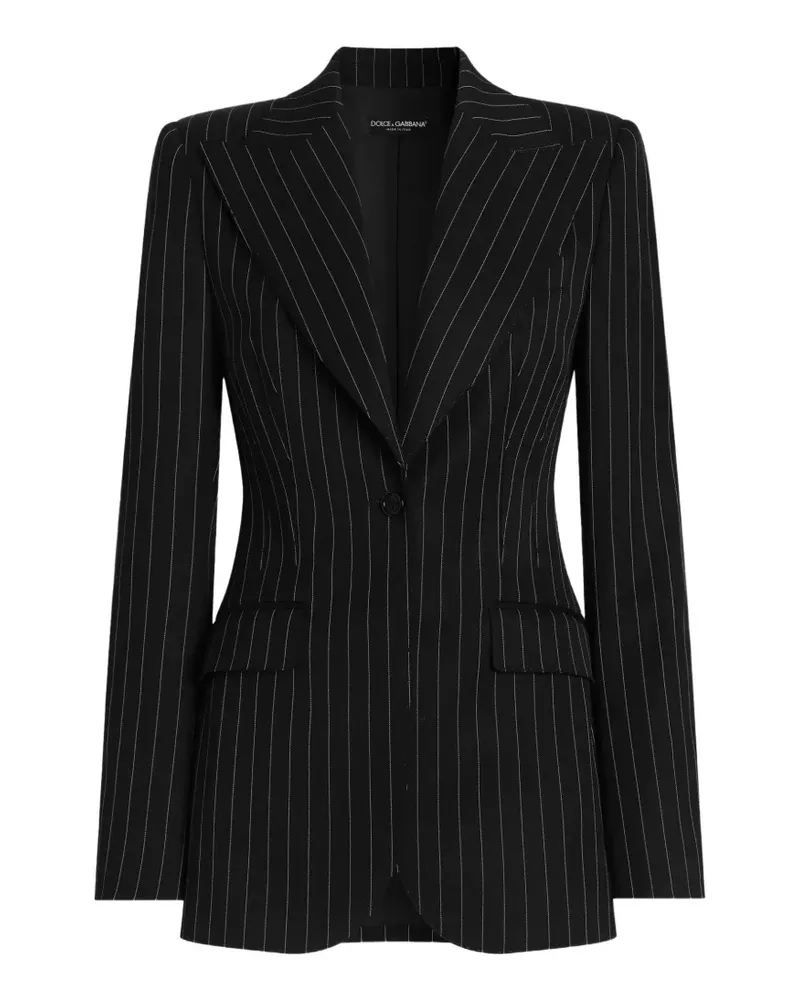 Dolce & Gabbana Einreihige Turlington Jacke aus Wolle mit Nadelstreifen - Schwarz Schwarz