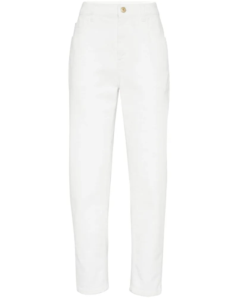 Brunello Cucinelli Hoch sitzende Tapered-Jeans mit Monili-Kette - Weiß Weiß