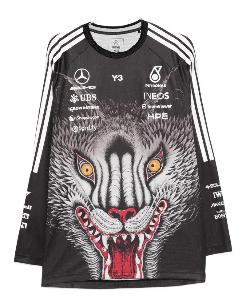 Y-3 x Mercedes-AMG Petronas F1 printed striped top - Schwarz Schwarz