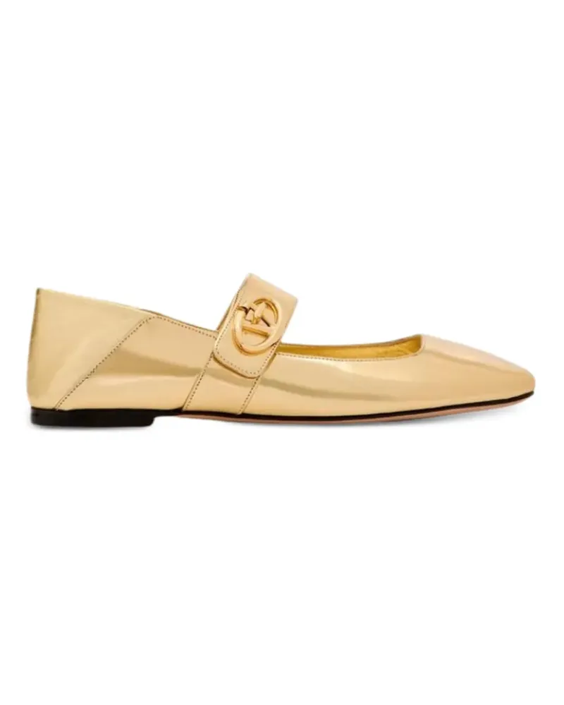 Valentino Garavani VLogo Locker square-toe ballet flats - Gold Gold