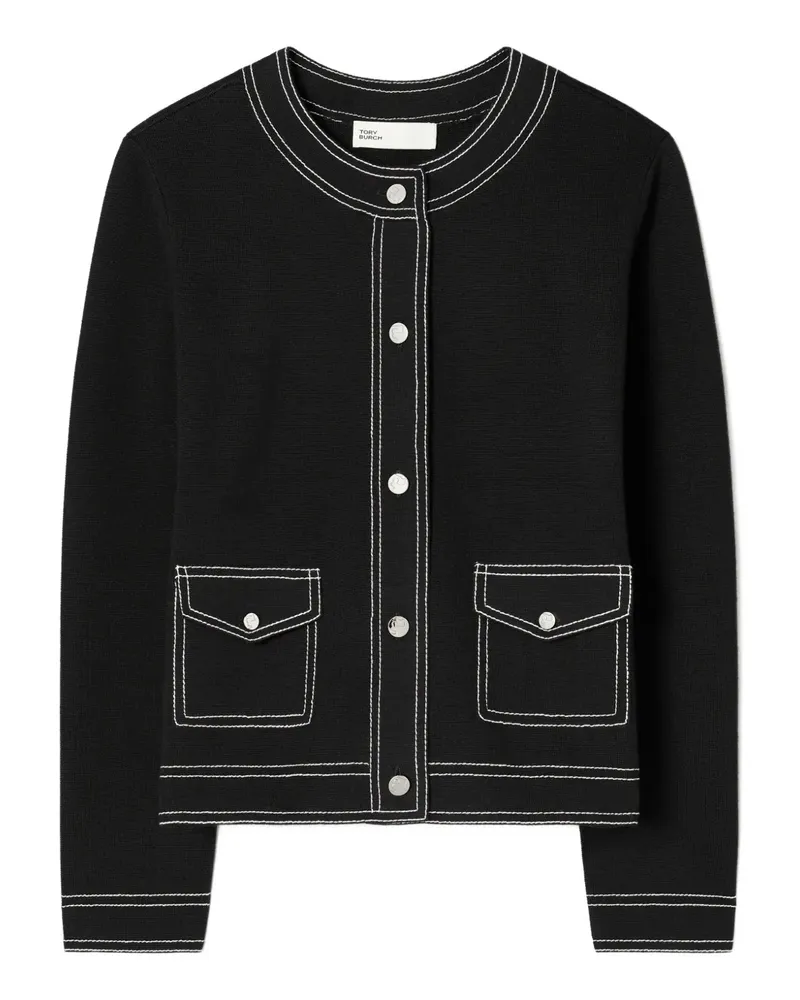 Tory Burch topstitch pocket cardigan - Schwarz Schwarz