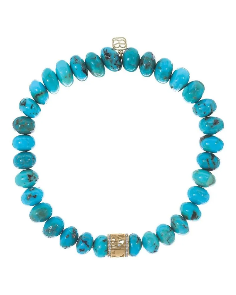 Sydney Evan 14kt Lucky Rondelle Gelbgoldhalskette mit Türkis und Diamanten - Blau Blau