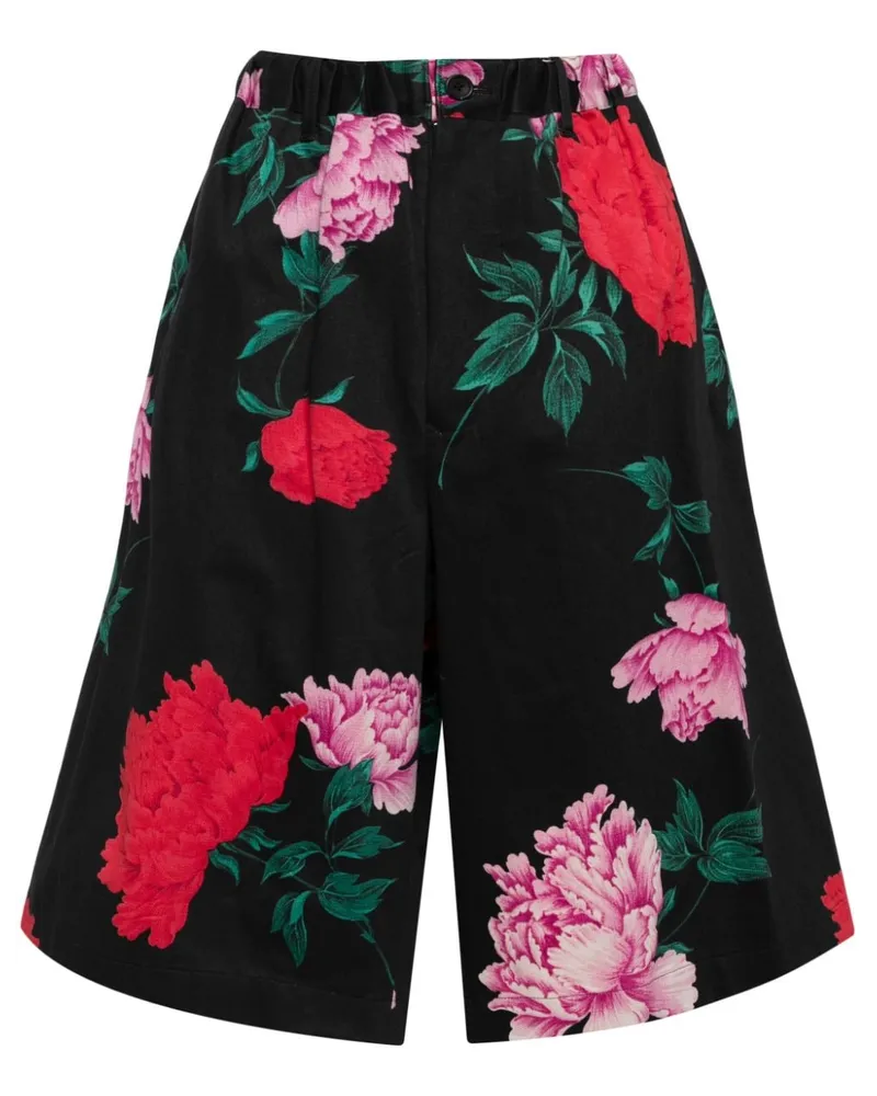 Yohji Yamamoto Weite Shorts mit Blumen-Print Schwarz