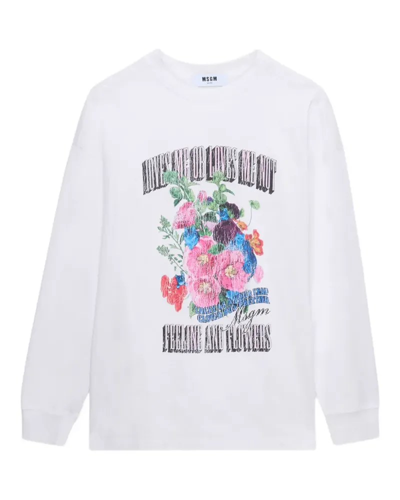 MSGM Langarmshirt mit Blumen-Print - Weiß Weiß