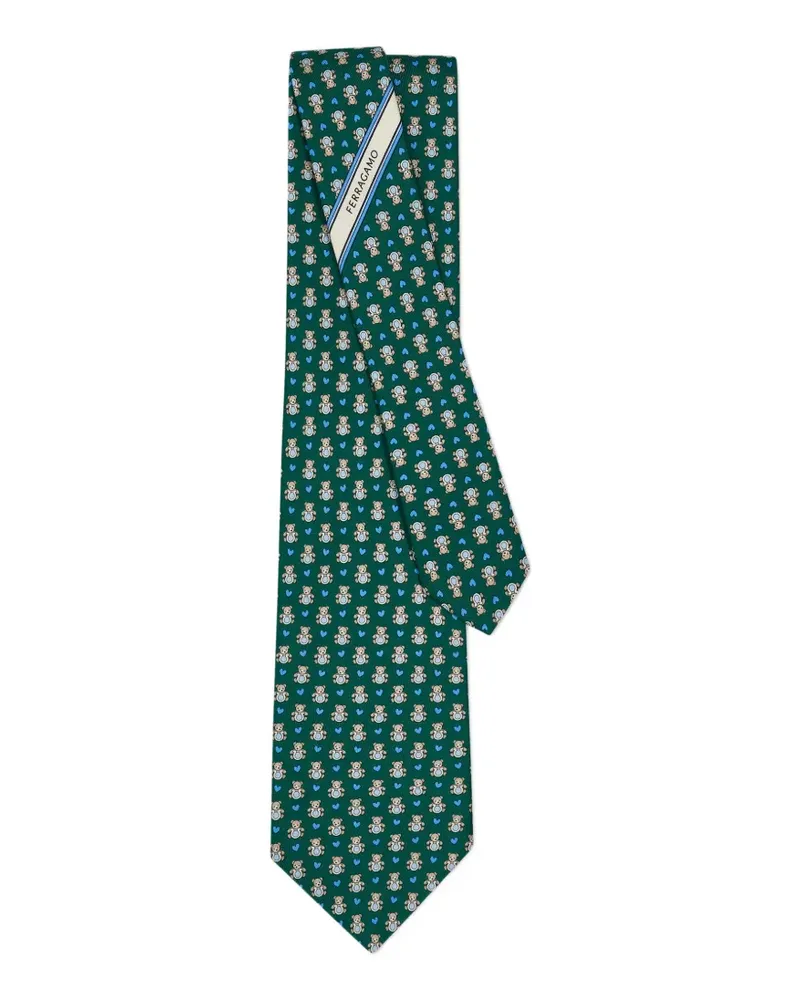 Ferragamo Seidenkrawatte mit Teddy-Print - Grün Grün