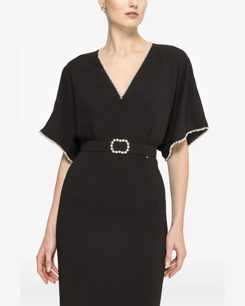 NISSA V-neck midi dress - Schwarz Schwarz