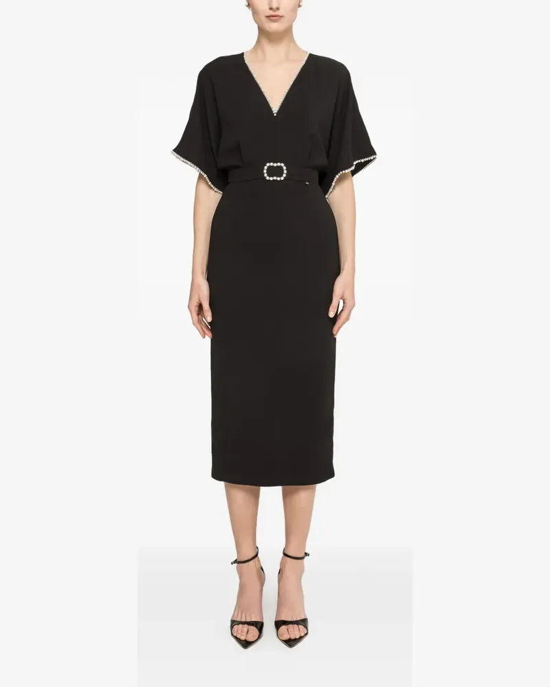 NISSA V-neck midi dress - Schwarz Schwarz