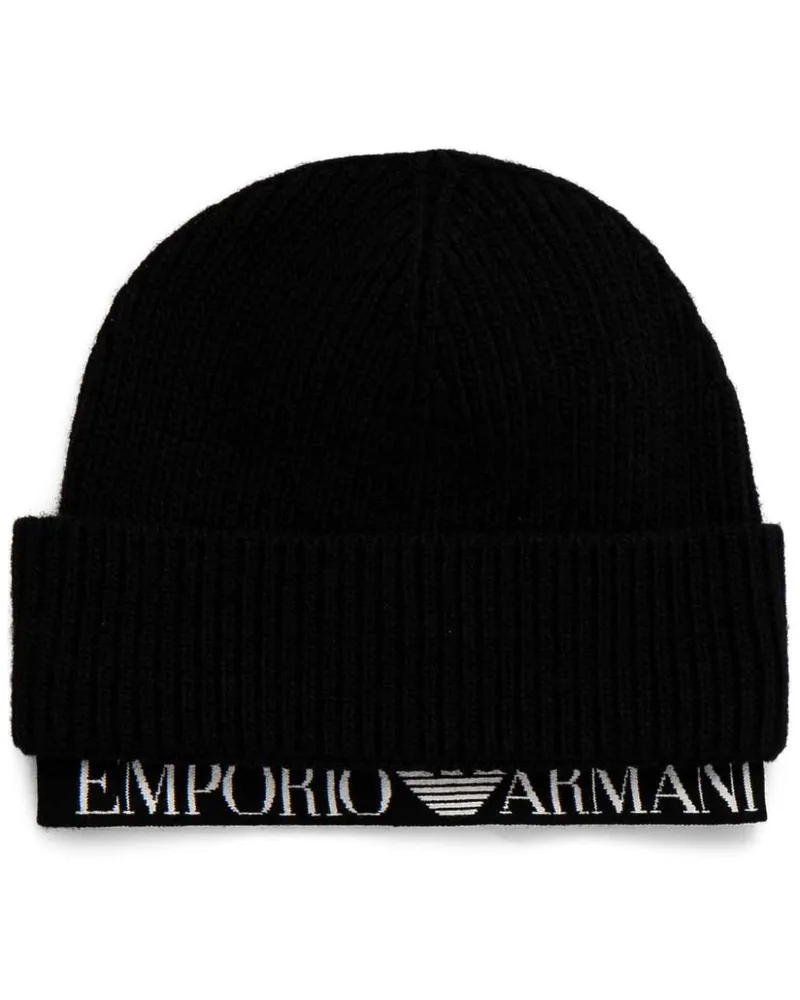 Emporio Armani Beanie mit Logo - Schwarz Schwarz