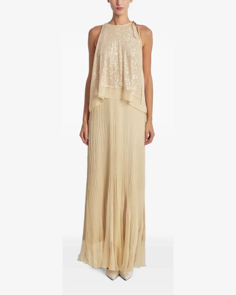 Irina Schrotter Libra sequin-embellished pleated maxi dress - Nude Nude