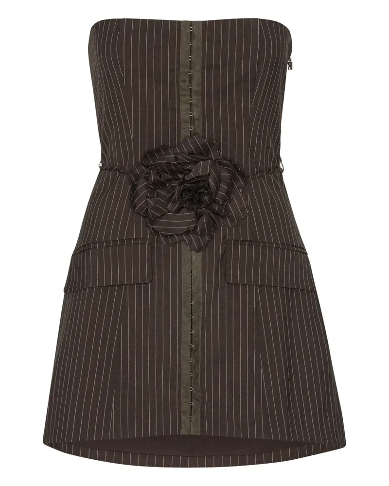 ROTATE Birger Christensen Rosenverziertes Minikleid mit Nadelstreifen - Braun Braun