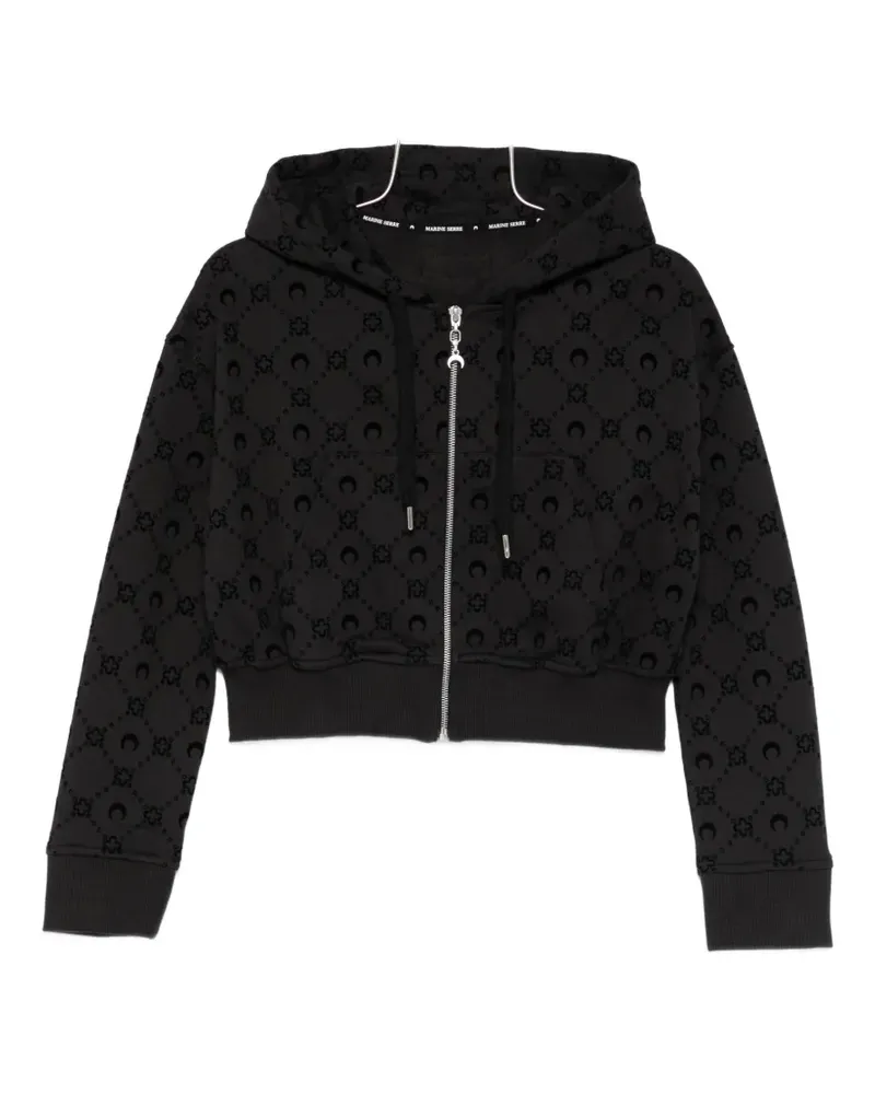 Marine Serre Moonogram flocked cropped zip-up hoodie - Schwarz Schwarz