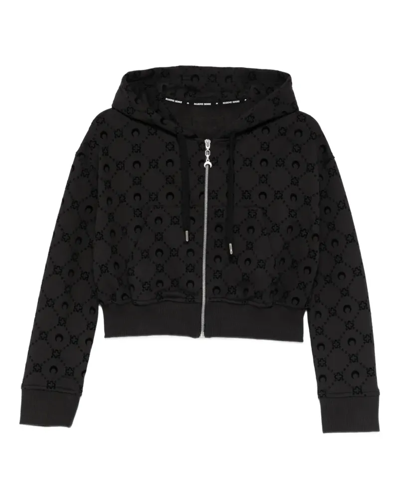 Marine Serre Moonogram flocked cropped zip-up hoodie - Schwarz Schwarz