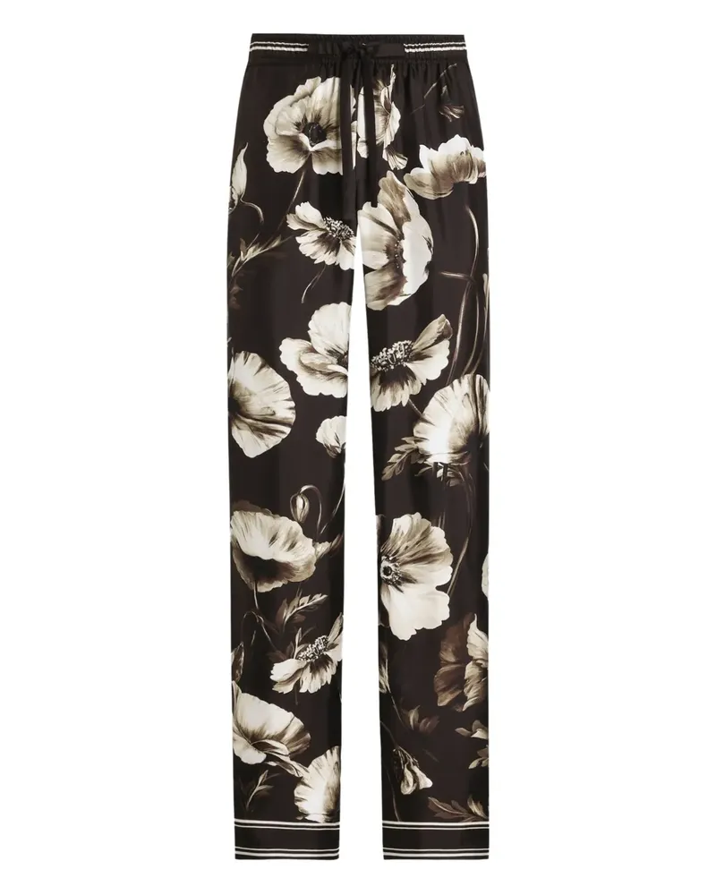 Dolce & Gabbana Kordelzug-Hose mit Mohn-Print - Braun Braun