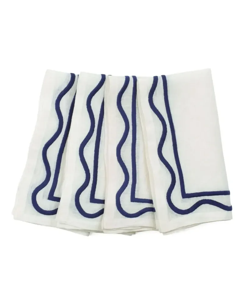 Misette Bestickte Servietten mit Wellensaum (4er-Set) - Weiß Weiß