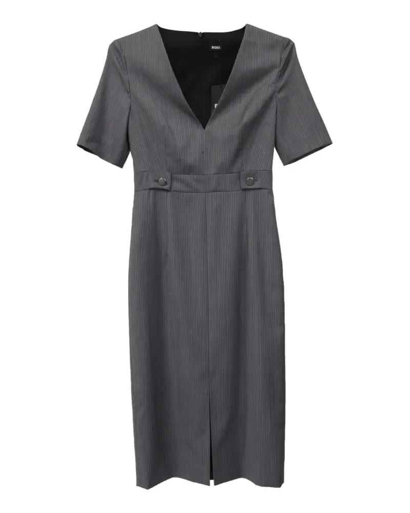 HUGO BOSS pinstripe-pattern V-neck midi dress - Grau Grau