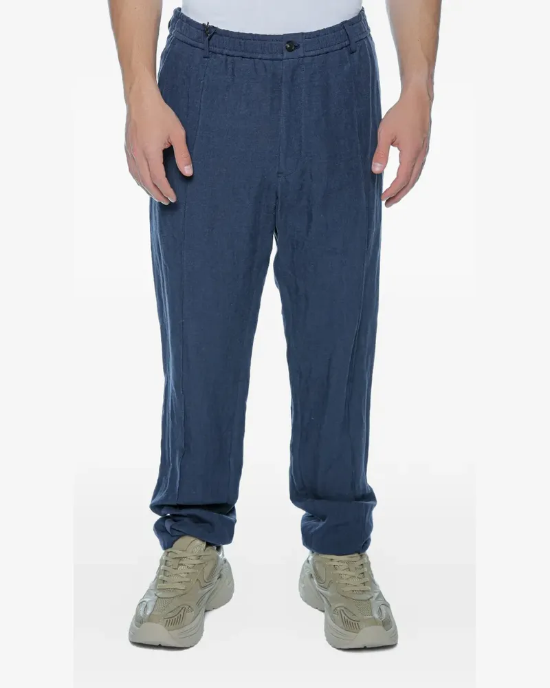 Emporio Armani elasticated-waistband linen trousers - Blau Blau
