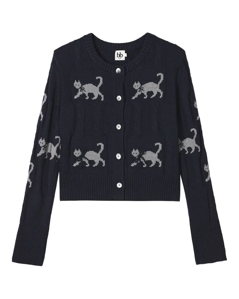 b+ab Cardigan mit Katzen-Intarsie - Blau Blau