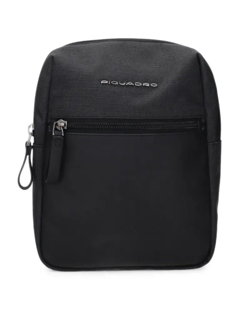 Piquadro Kuriertasche mit Logo-Schild - Schwarz Schwarz
