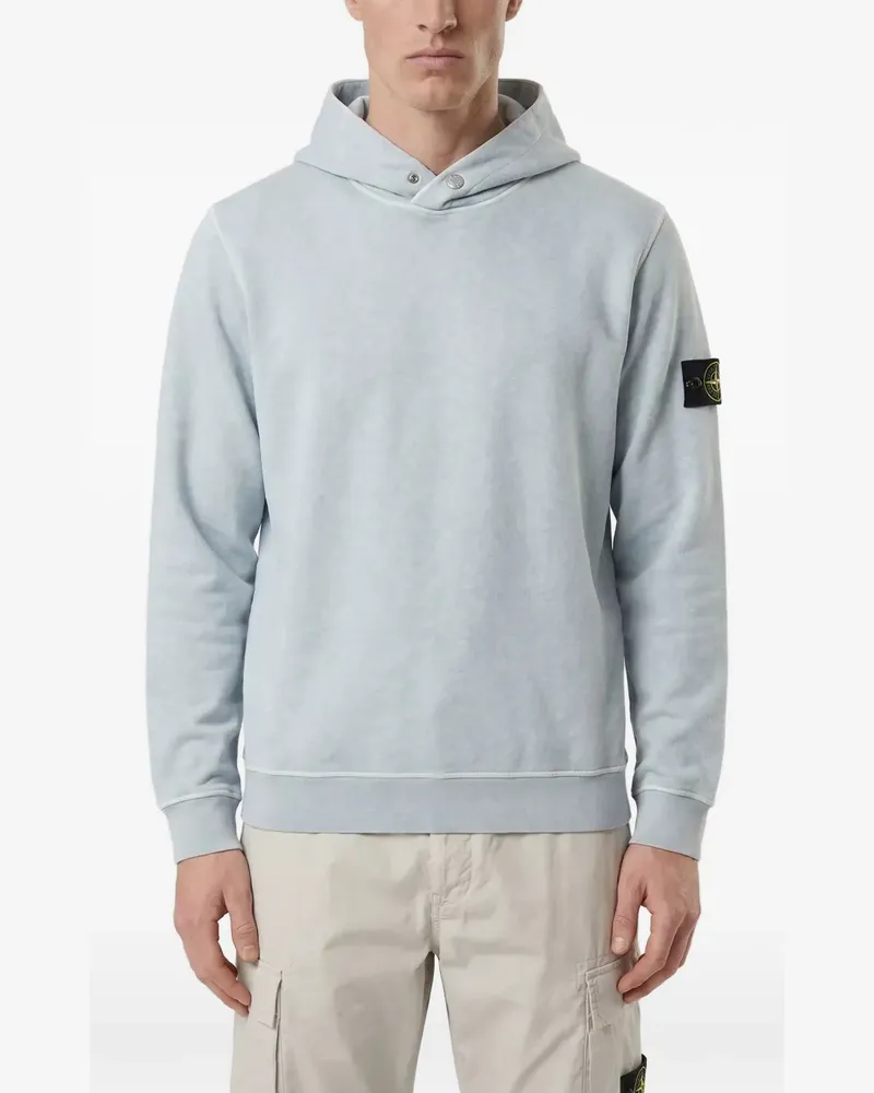 Stone Island logo-patch button-neck hoodie - Blau Blau