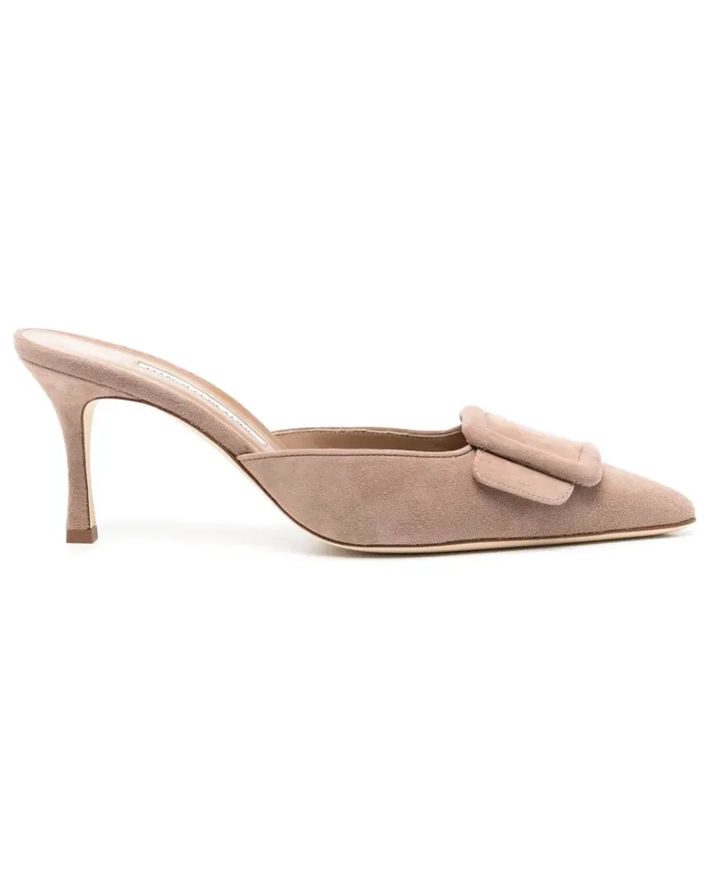 Manolo Blahnik Maysale Wildleder-Mules mit Schnalle 70mm - Nude Nude
