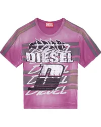 Diesel Gestreiftes T-Shirt mit Logo-Print Rosa