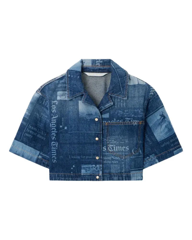 Palm Angels Cropped-Top mit Zeitungs-Print - Blau Blau