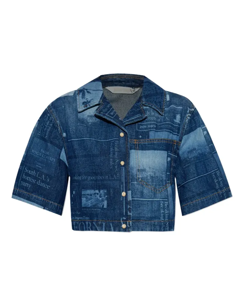 Palm Angels Cropped-Top mit Zeitungs-Print - Blau Blau