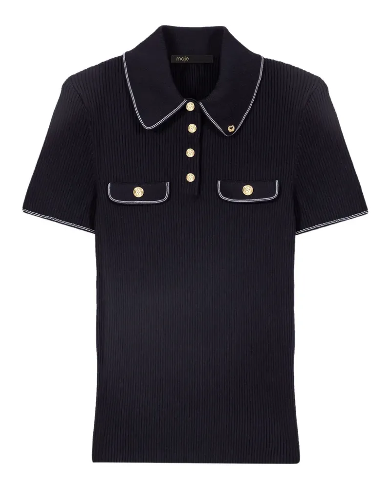 Maje contrast-trim ribbed polo top - Schwarz Schwarz