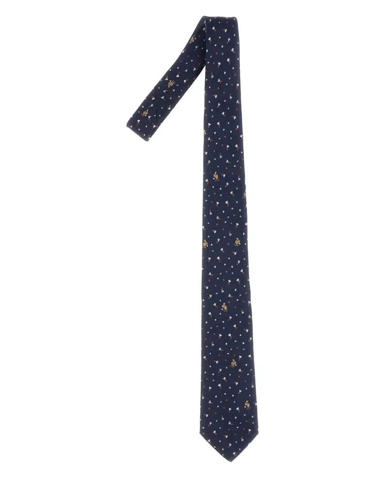 Paul Smith Seidenkrawatte mit Blumenstickerei - Blau Blau