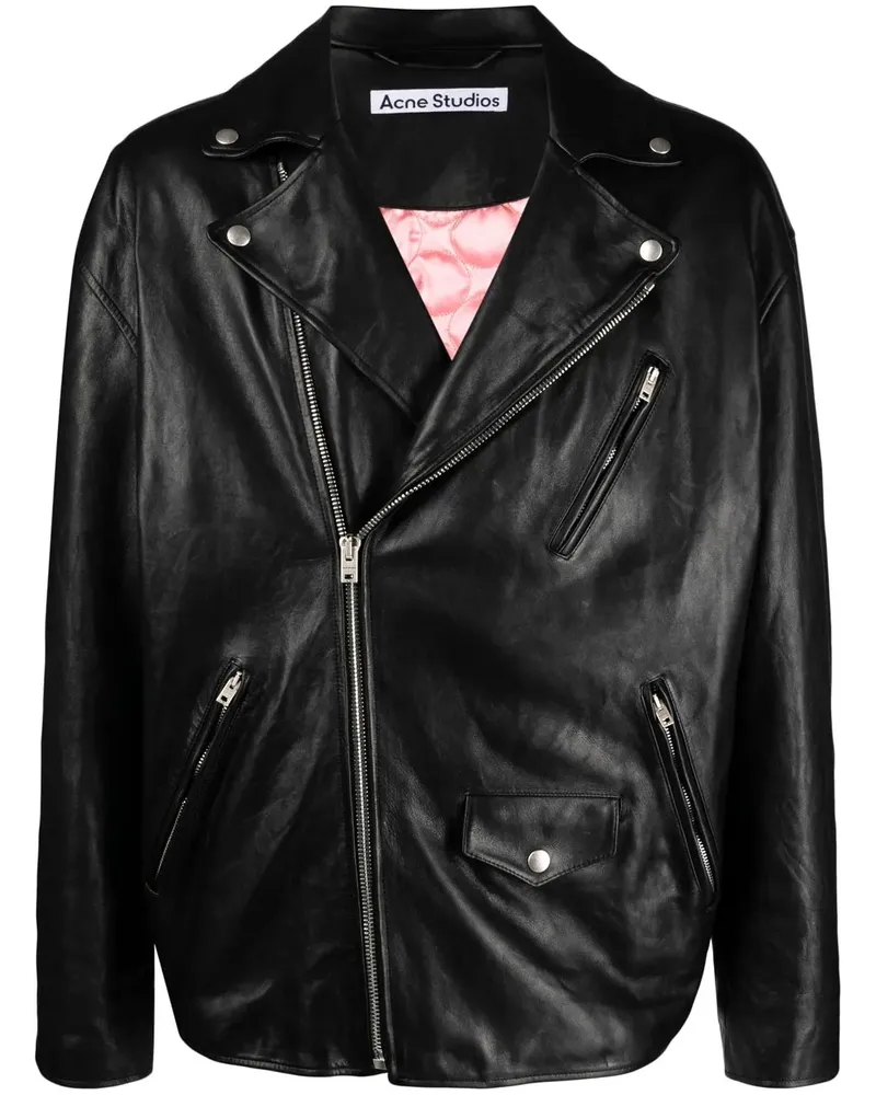 Acne Studios Bikerjacke mit versetztem Reißverschluss - Schwarz Schwarz