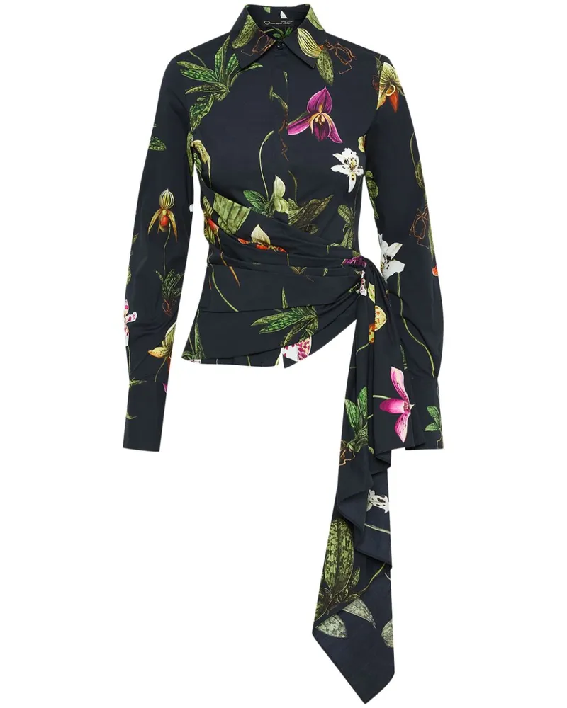 Oscar de la Renta Orchid Popeline-Bluse - Blau Blau